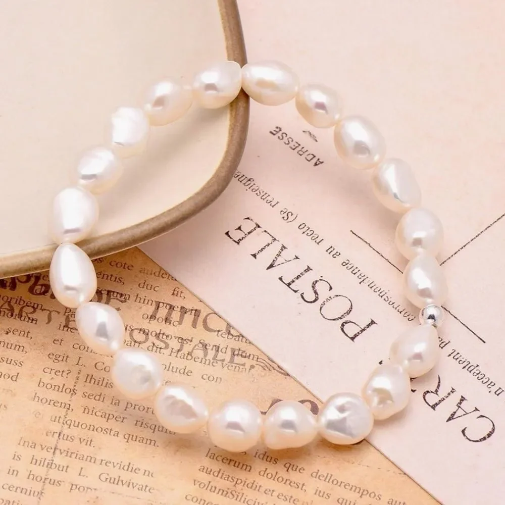 Baroque Freshwater Pearl Bracelet 8-10mm Real Cultured Pearls 7” Fits 6-7” Wrist